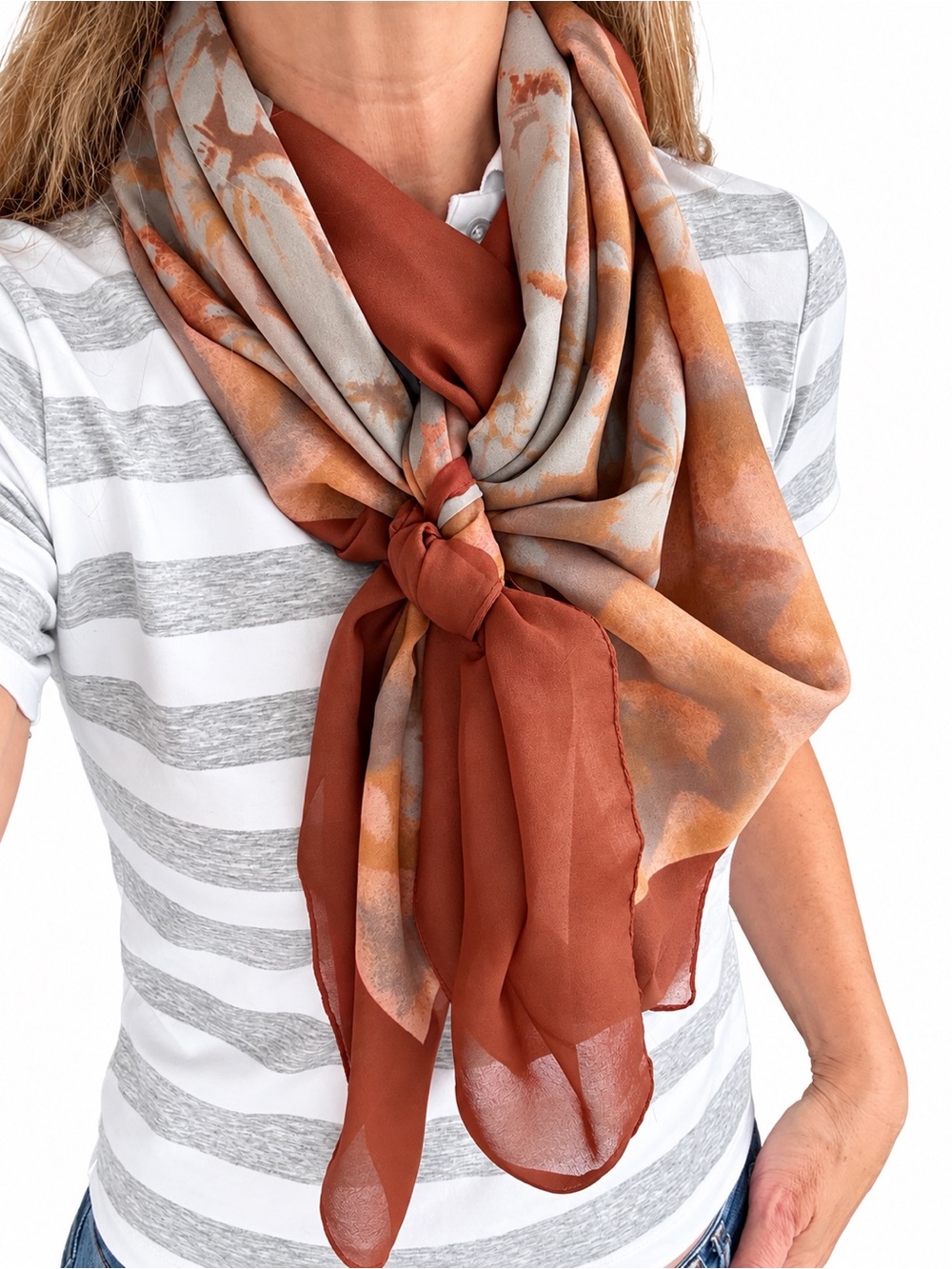 Vintage Italian Floral Scarf Rust Brown Gray 54” x 51” 70’s Retro